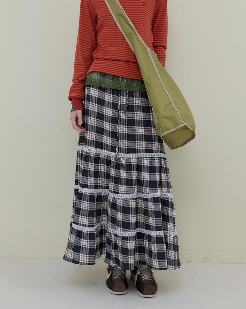 Nokeontencheu 248. Check Tiered Long Skirt _ Check