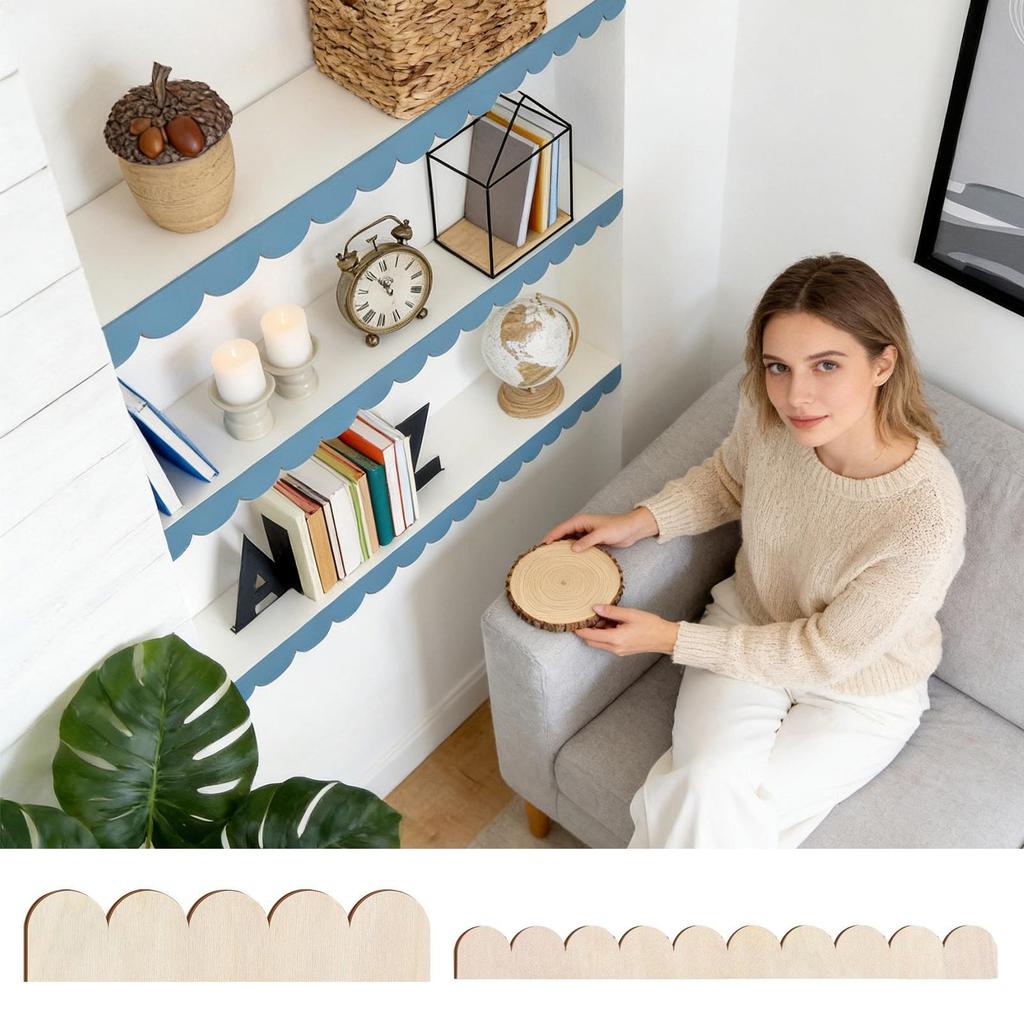 24 Pcs Scalloped Decorative Wooden Strips Unpainted Scalloped Edge Wooden Trim Molding For Cabinet Wall Building Decoration