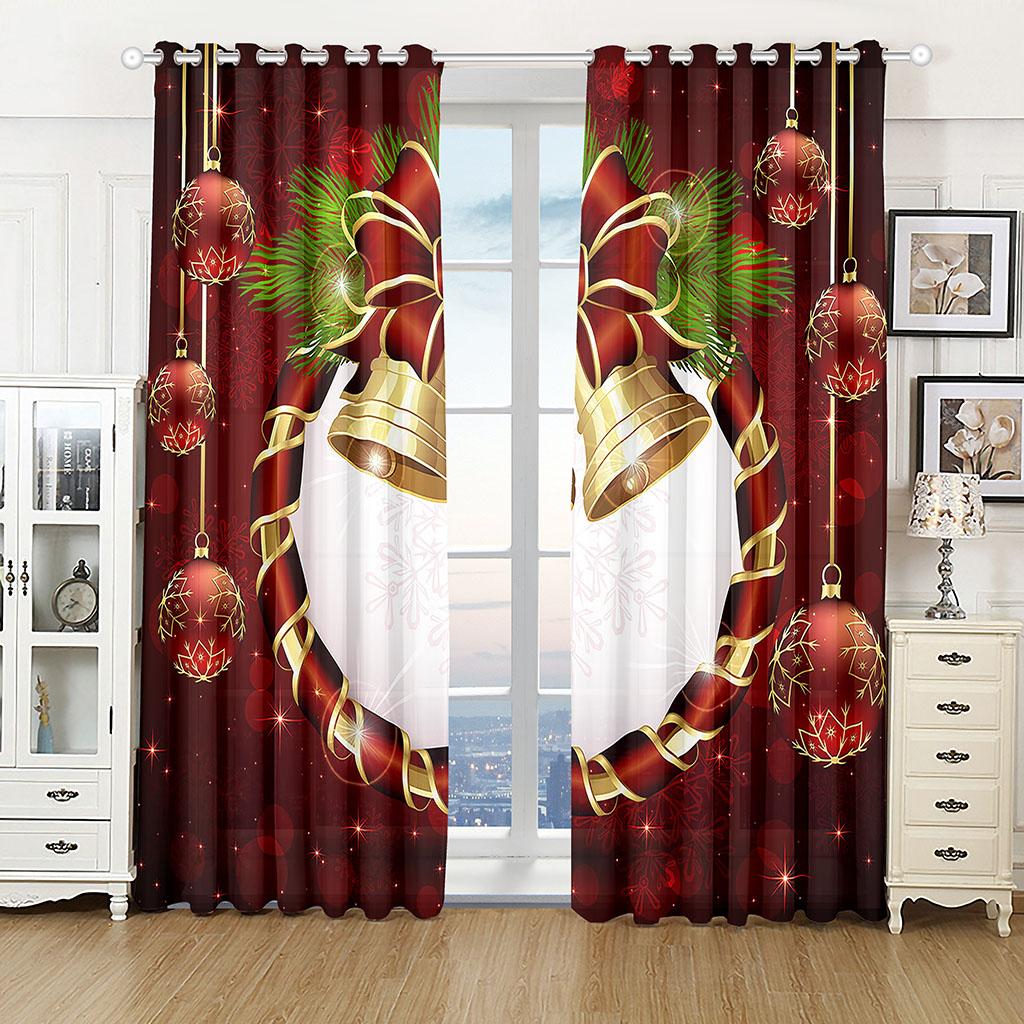 2-teiliges Set aus linken und rechten Paneelen, Weihnachtsglocke, Rote wasserdichte Outdoor-Vorhänge, Feiertagsstoffdekoration, Party,
