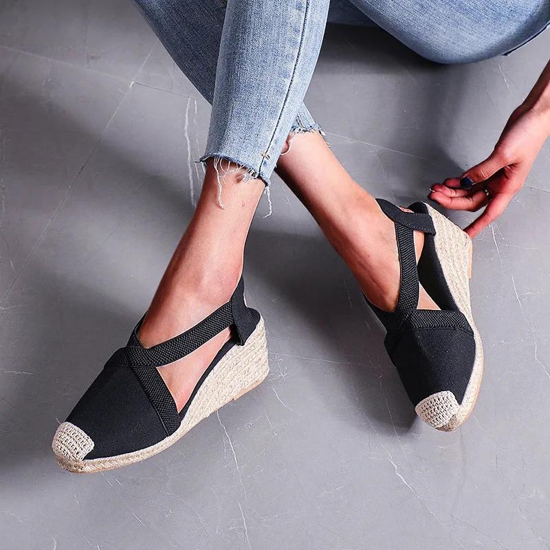 Fashion Summer Women's Sandals 2024 Straw braided Wedge Heels Espadrille Sandals Big Size Female Shoes Female Gladiator Slingback Shoes