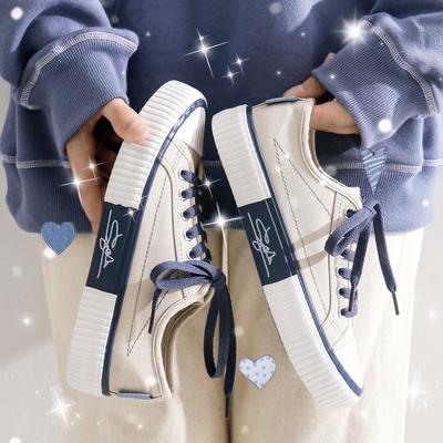 The New Shoes Women's Korean Version of The Hundred Set of Student Canvas Shoes 2020 Autumn Retro Port Style Ins Trendy Shoes Women's Board Shoes