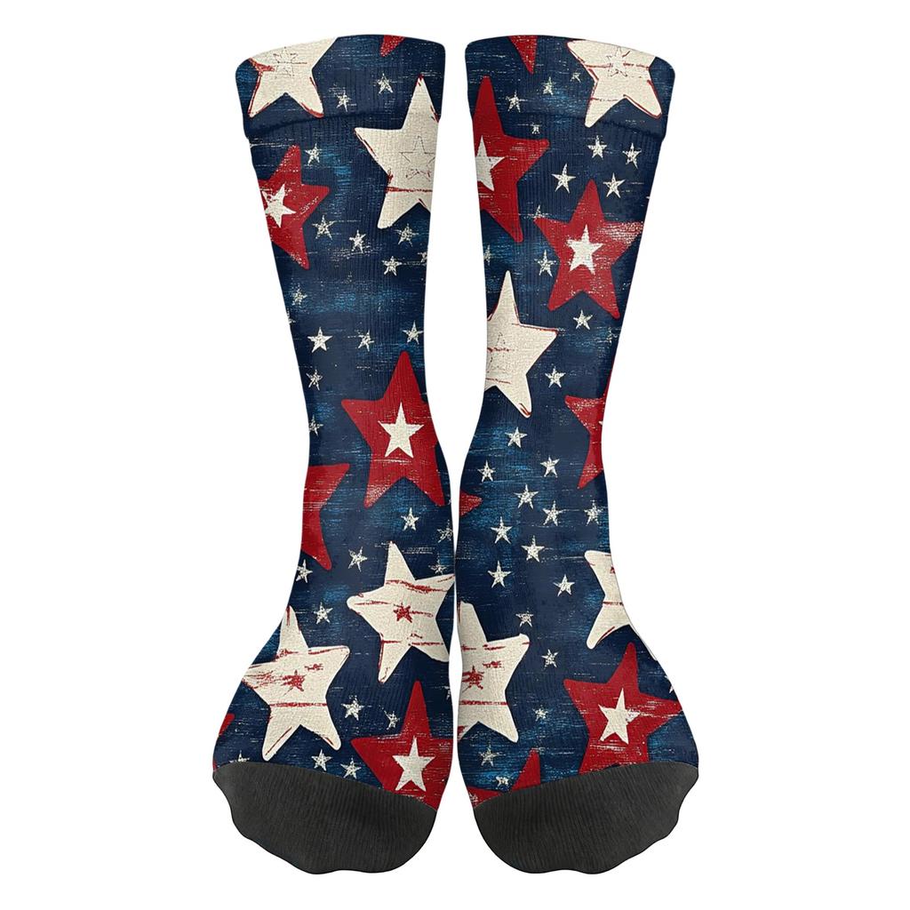 Women’s Breathable Comfortable Crew Socks with Independence Day Print Soft Stretchy Fabric Medium Length Design for Daily Wear