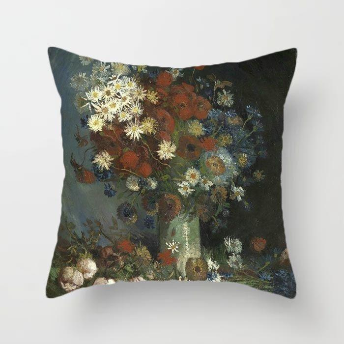 Van Gogh Painting Pattern Square Polyester Pillowcase, Sofa Living Room Decorative Cushion Cover, Bedroom Bedside Pillow Cover