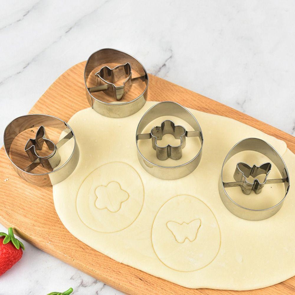9pcs Hand Press Easter Cookie Cutter Set Stainless Steel Cookie Stamp  Fondant Cake