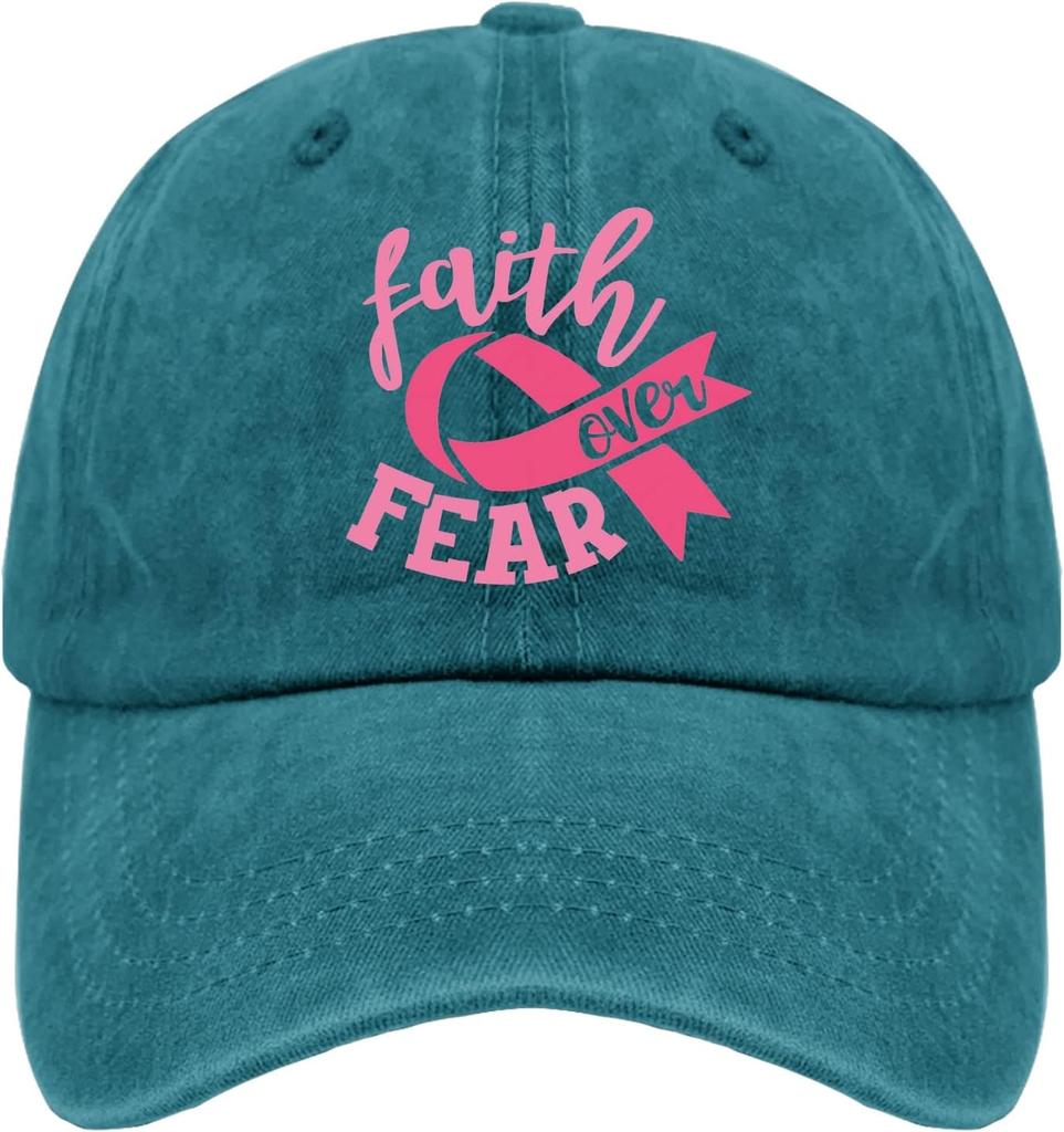 Faith Over Fear Breast Cancer Awareness Baseball Cap Polyester Casual Adjustable Sports Hat