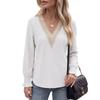 Fall Winter New Solid Color V-Neck Lace Splicing Loose Long Sleeve T-Shirt Top for Amazon EU US Cross-border Trade