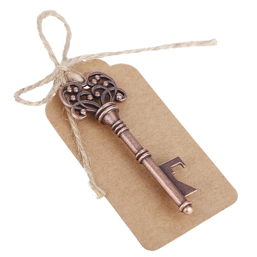 12pcs Vintage Key Shape Bottle Opener Alloy Key Ring Copper Keychain with Tags