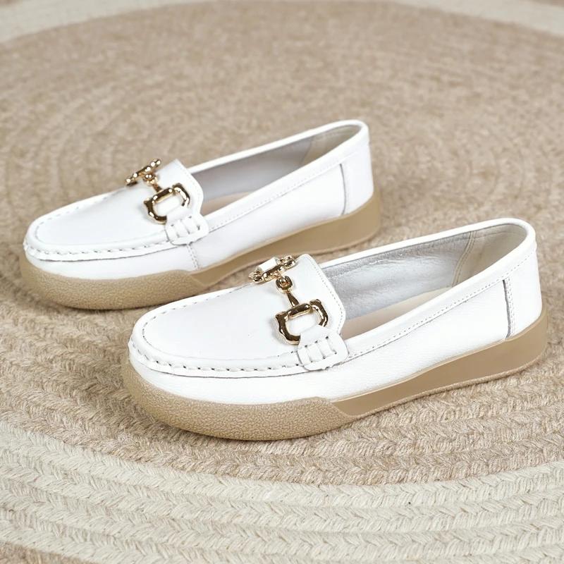Genuine Leather Moccasins Sneakers Designer Shoes Women Non-Slip Slip-On Loafers Boat Walking Shoes Vulcanize Women Shoes Flats