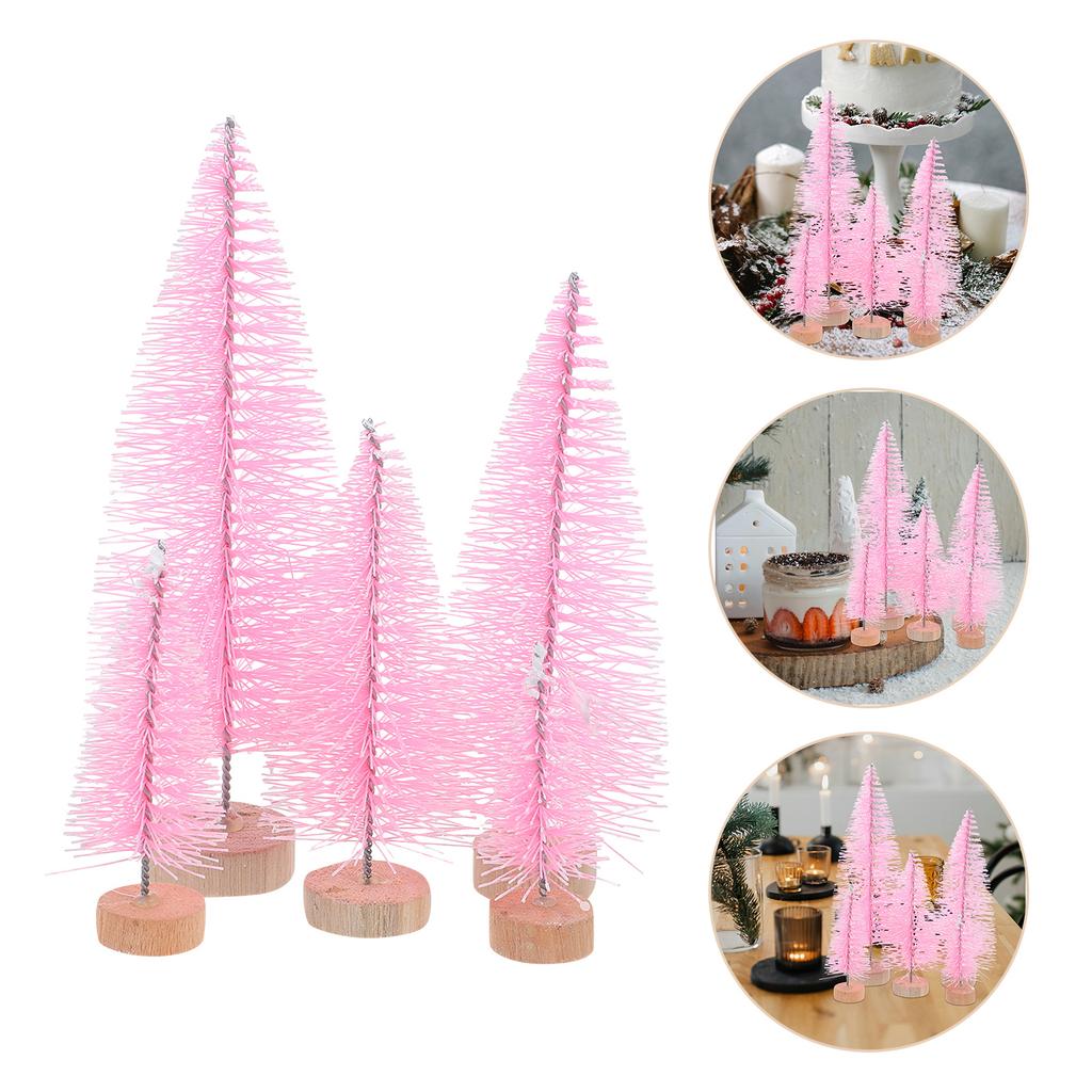 10Pcs Mini Xmas Tree Decor Plastic Wood Base Lightweight Desktop Christmas Pine Tree Ornament Gift Desktop Xmas Ornament