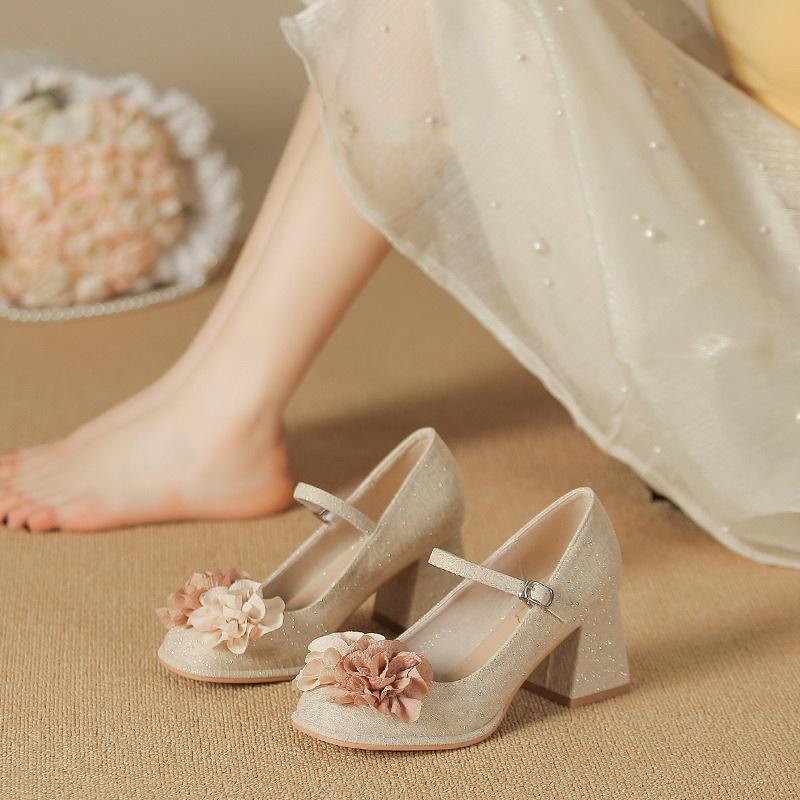 

Туфли Мэри Джейн женские 2025 года, новые туфли в национальном стиле, круглые сандалии, женские на толстом каблуке, легкие, высокие каблуки для женщин 40