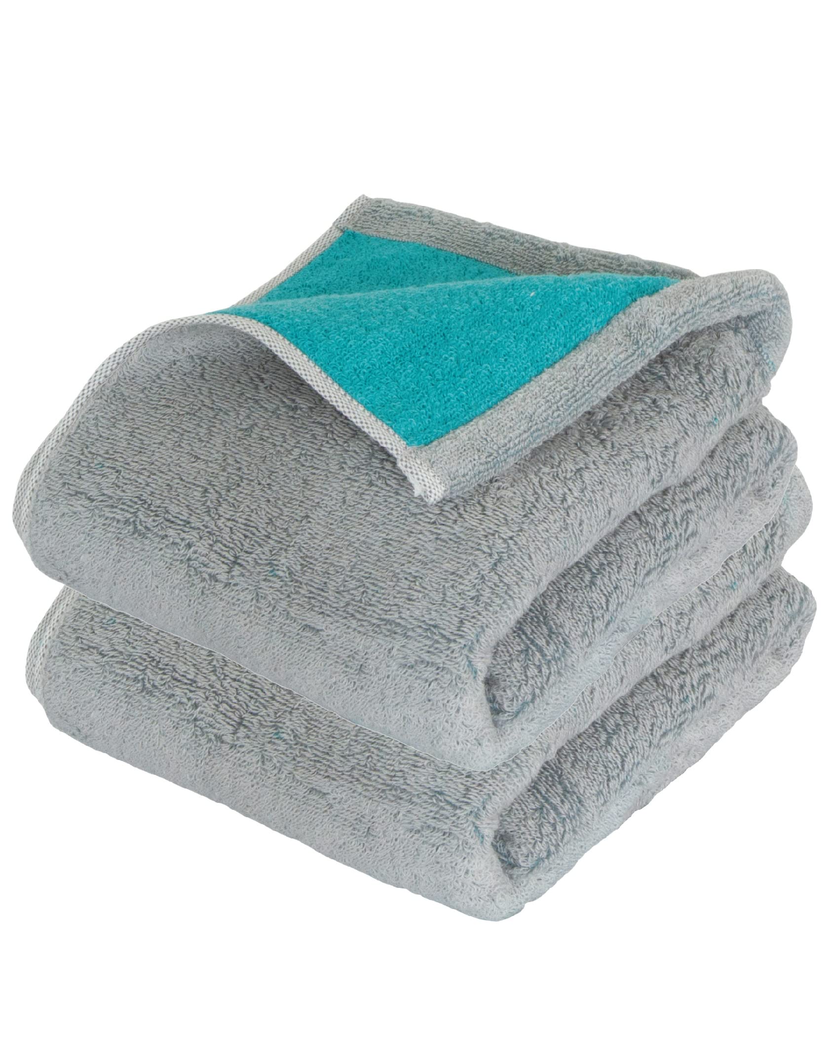 

Imabari Certified Mini Bath Set of Made in 34 x Gray x Turquoise Towels, 2, Thick, Small, Absorbent, Japan, 120cm, 100% Cotton, Reversible,