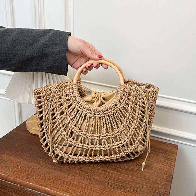 Summer 2026 Handmade Beach Bag Hollow out Woven Handheld Bag Trend Leisure Style Large Tote Bag Beach Vacation Women's Hand Bag