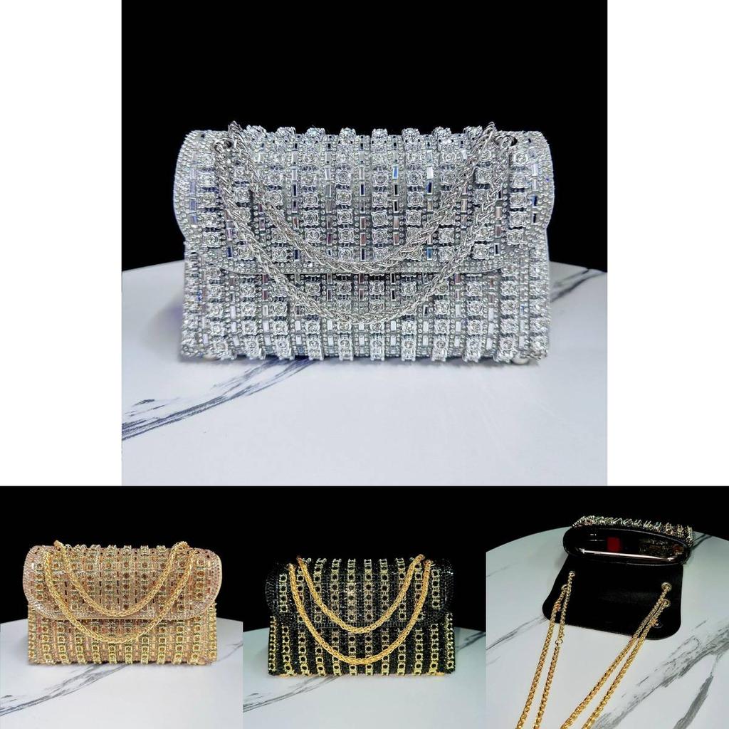 Crystal Embellished Clutch Handbag With Satin Lining For Evening Events And Party Wear