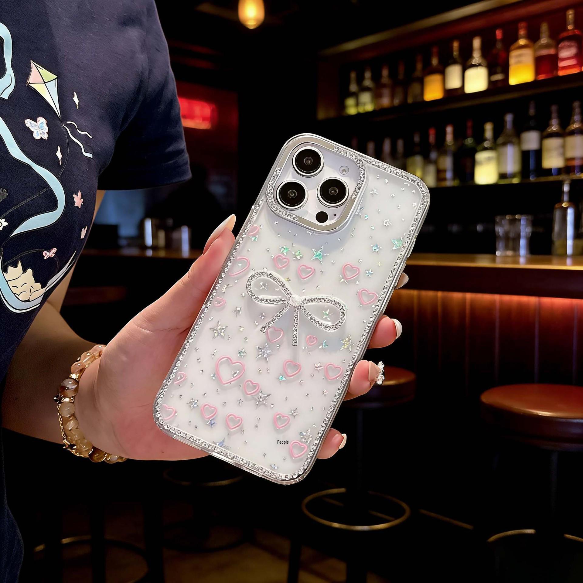 

Star Rhinestone 3D Bow Case for iPhone 17 Pro Max, Compatible with Apple 15, 14, 13, Transparent Glitter Design 15 Pro Max
