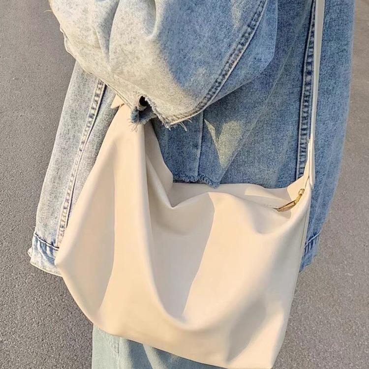 Lazy Style New Large Capacity Shoulder Bag for Women's College Style Simple Solid Color Pu Tote Bag Commuting Versatile Crossbody Bag