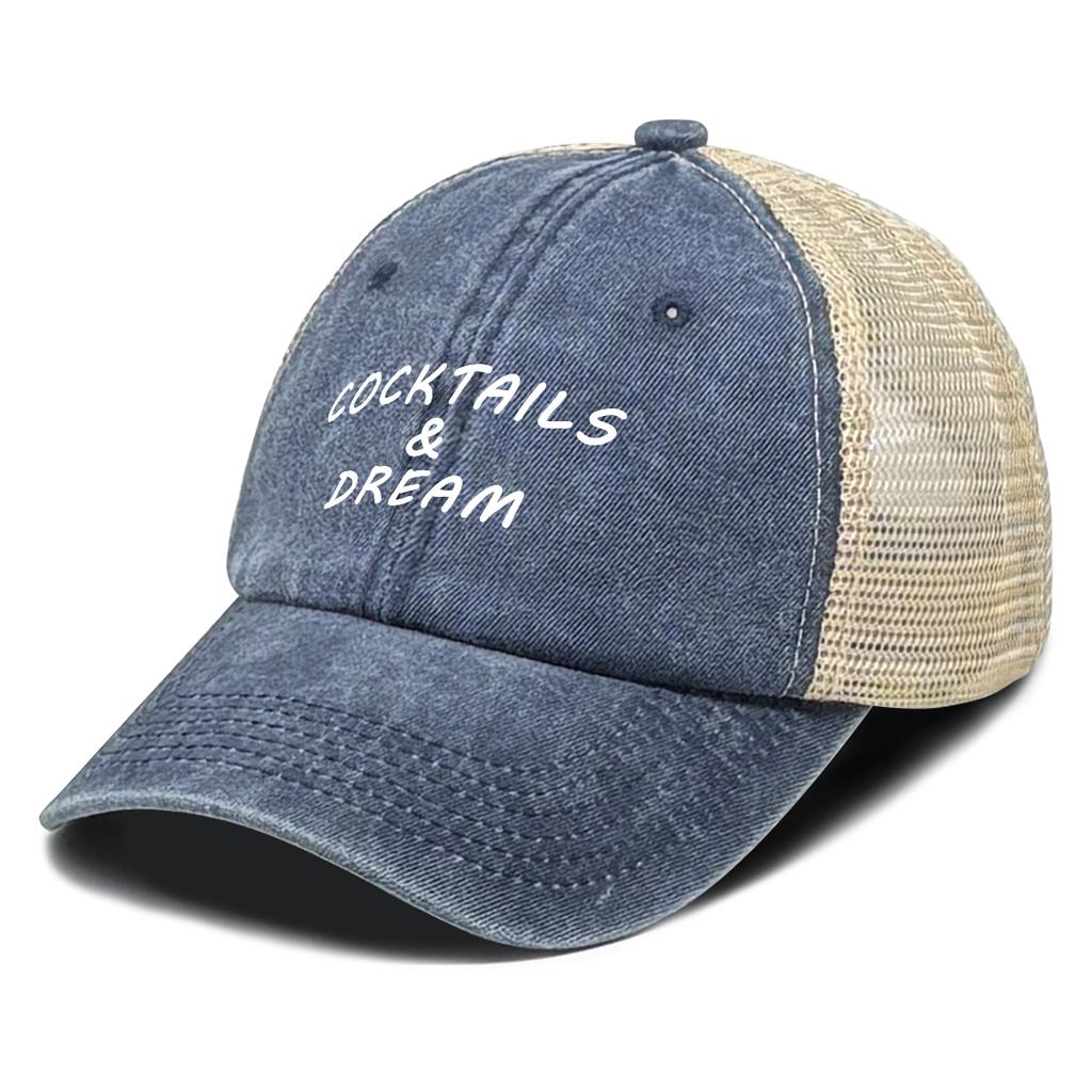 White COCKTAILS AND DREAM Printed Trucker Hat Adjustable Simple Hip Hop Trendy Dad Hat For Gifts Urban Style Travel Sports