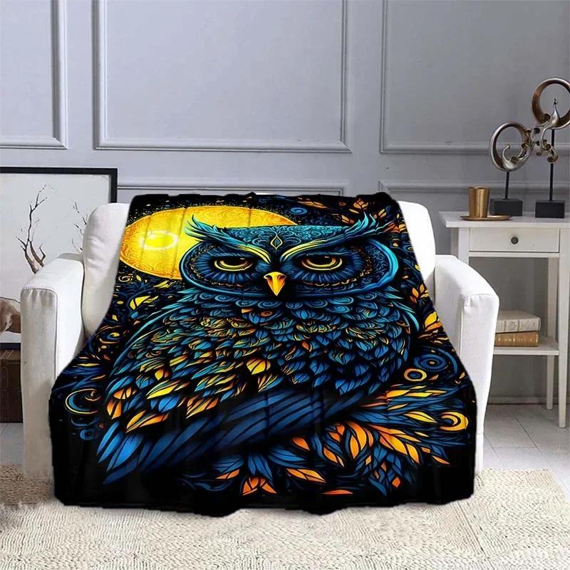 Owl Pattern Throw Blanket Warm Soft Fluffy for Kids  Adults Ideal for Sofa Bed Outdoor Travel Camping Cartoon Design  Sizes Avai