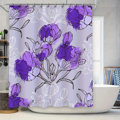 Purple Floral Shower Curtain Waterproof Fabric Modern Bathroom Decor for Home or Hotel