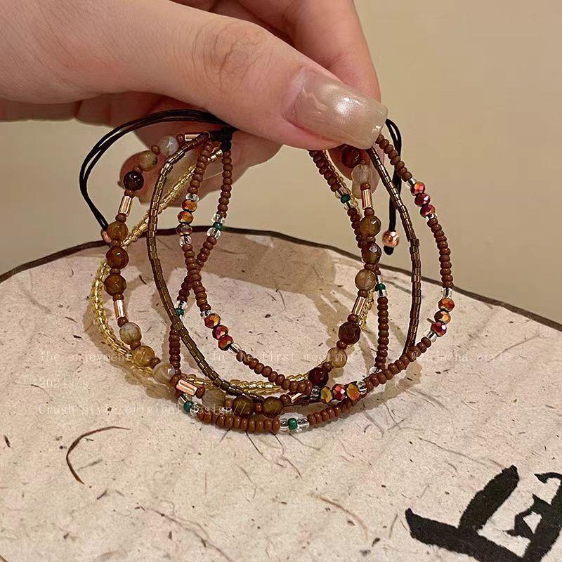 Bohemian Color Ethnic Style Hand-Woven Beaded Bracelet French Holiday Style Adjustable Bracelet Summer