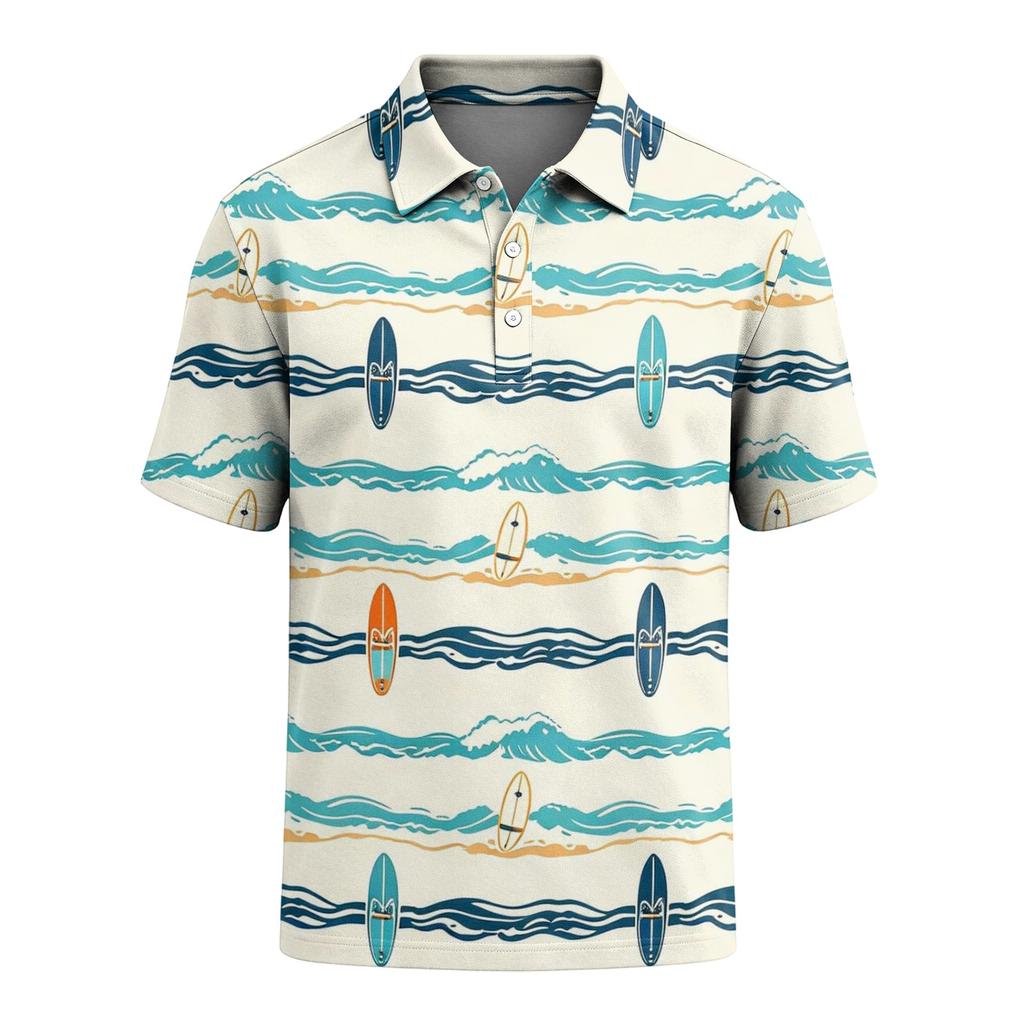 Men's Polo Shirt Short Sleeve Relaxed Fit Casual Top with Hawaiian Style Print and Lightweight Fabric for Daily Wear