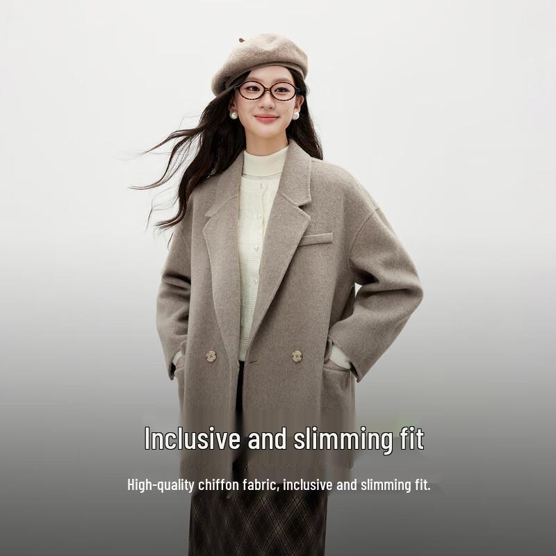 QiuShuiYiRen Women s 2025 Winter Wool Blend Mid-Length Coat M