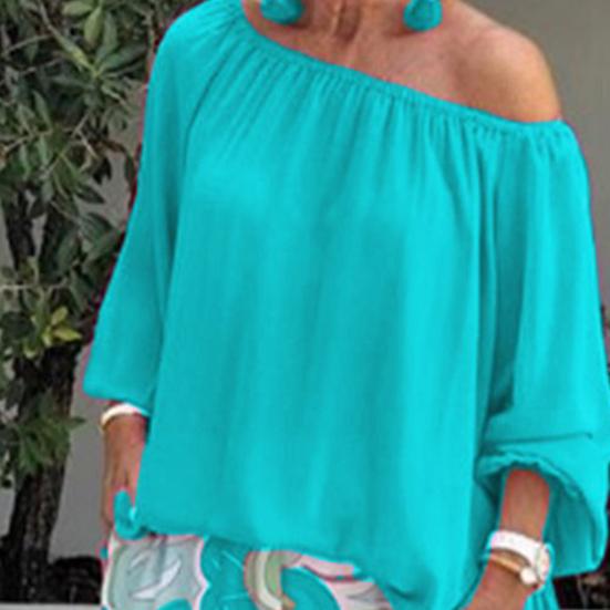 2 Teile/satz Frauen Outfit Set Einfarbig Top Lose Mittlere Taille Breite Bein Frauen Bluse Hosen Set