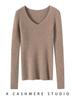 Women's 100% Pure Cashmere V-neck Seamless Ribbed Slim-fit Sweater