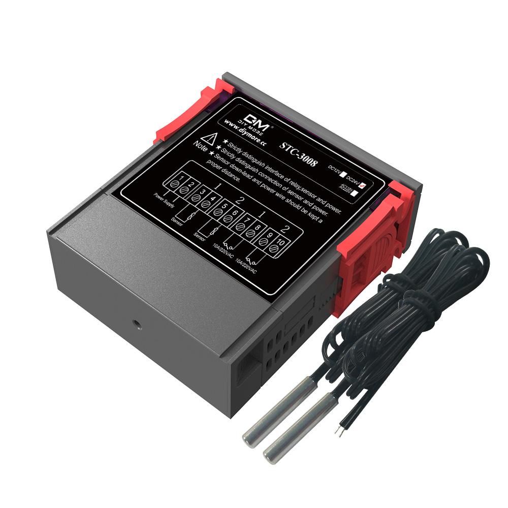 2CH Dual Output LED Digital Thermostat Temperature Controller AC 110V 220V DC 12V Incubator Heating Cooling Sensor Thermometer