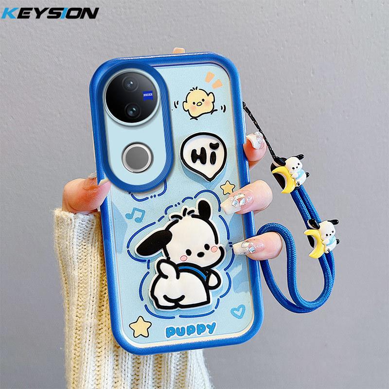 KEYSION Shockproof Case for VIVO V50 5G with Lanyard Soft Silicone Cute 3D Cartoon Doll Phone Back Cover for VIVO V50