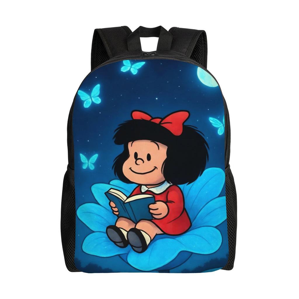 Cartoon Girl and Puppy Gardening Backpack for Men Women Cool High School Hiking Travel Daypack Mafaldas College Canvas Bags Gift