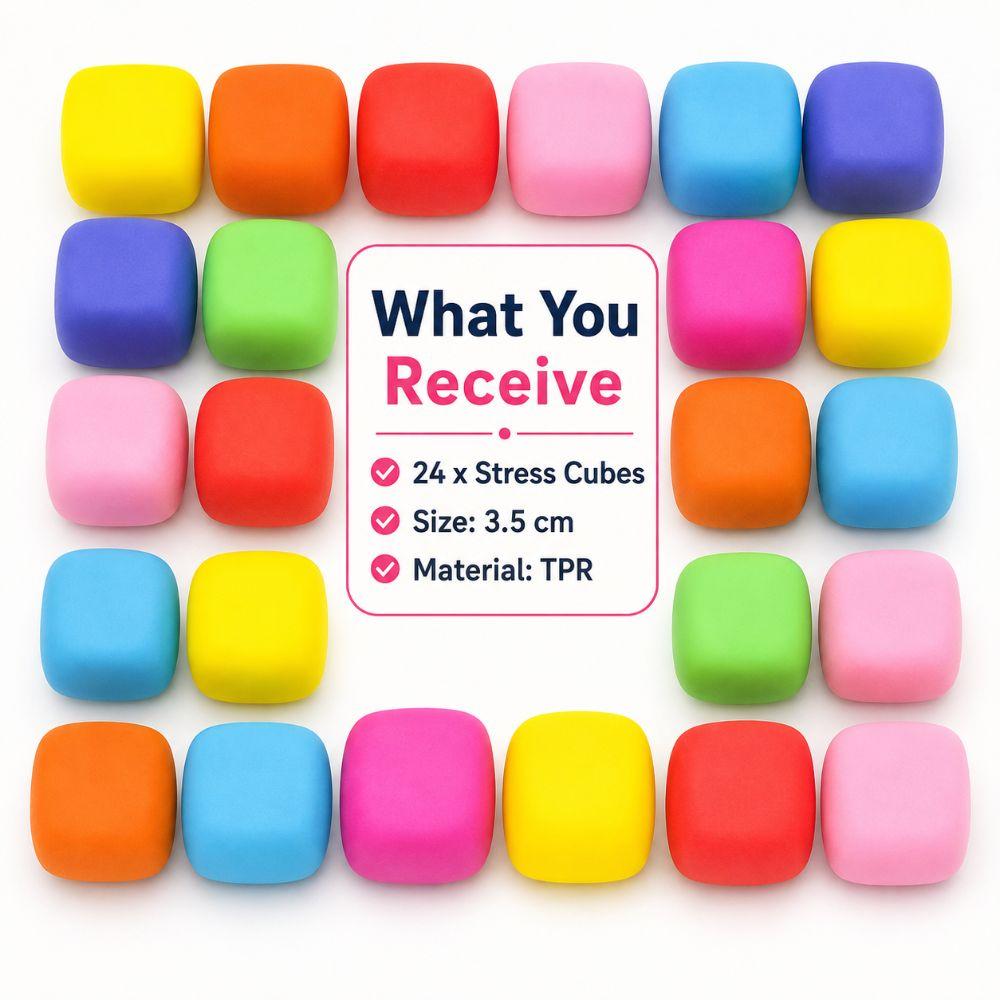 24 PCS Cube Anti-Stress Rempli de Farine Jouet Sensoriel Anti-Stress en TPR Cube Anti-Stress à Montée Lente Maison Bureau
