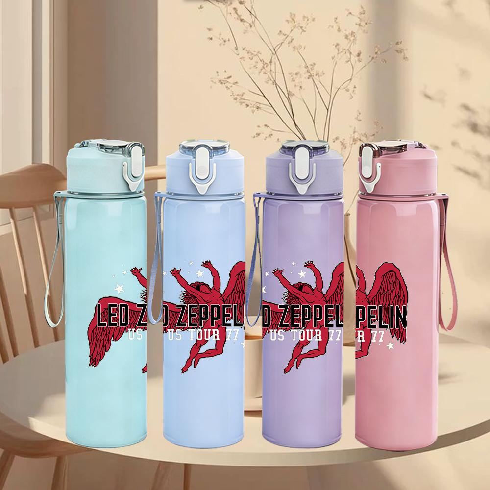 1PC Red winged horse creature print 750ml colorful plastic sports water bottle leakproof pop up lid with straw for outdoor work home use