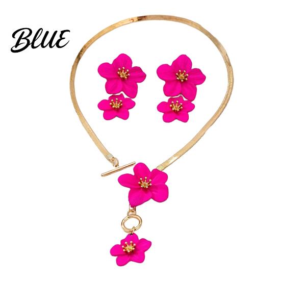 Alloy Floral Necklace Flower Jewelry Set for Women Pendant Dangle