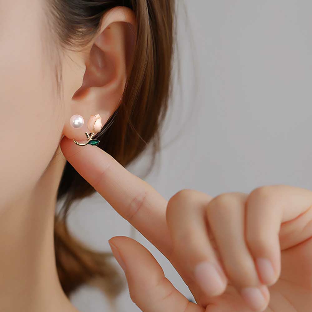Girls Gift Imitation Pearls Pearl Ear Hook Tulip Earrings Women Pearl Studs Flower Ear Studs