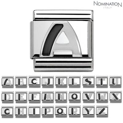 Composable Classic Black Alphabet Enamel, Silver Link 330201 (Choose 1)