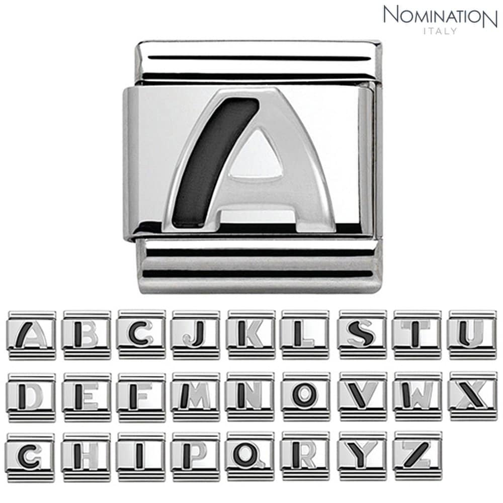 Composable Classic Black Alphabet Enamel, Silver Link 330201 (Choose 1)