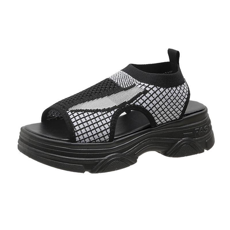 Women's 2025 Summer Korean Style Mesh Sandals with Thick Soles