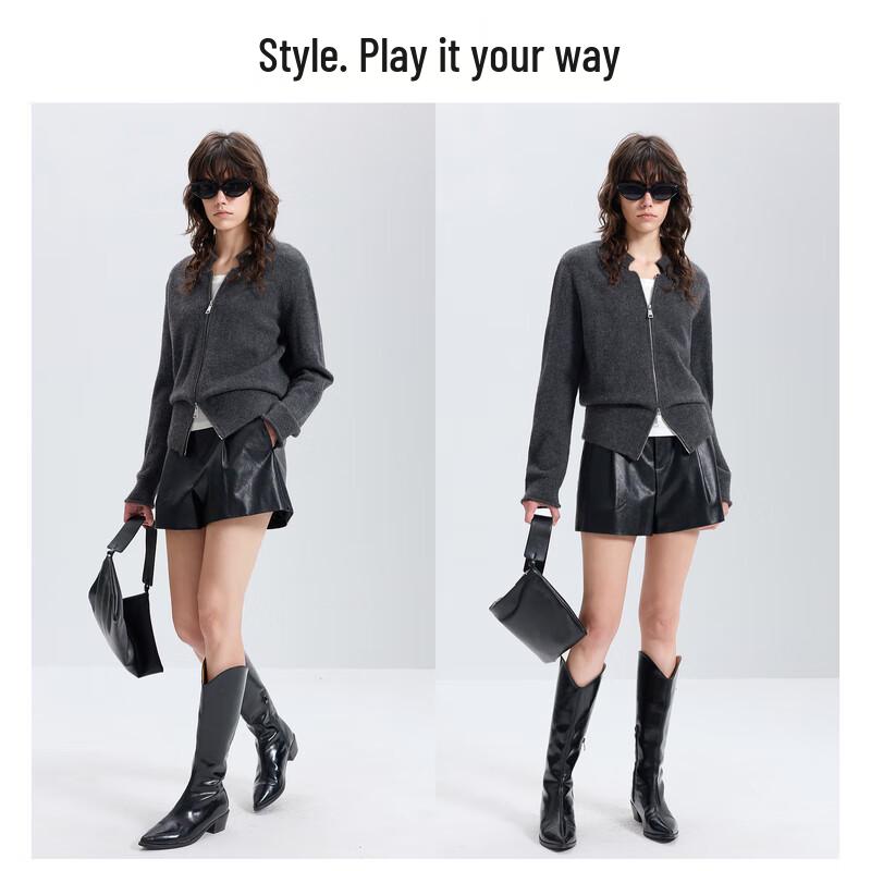 Sancai Damen 2025 Winter Stehkragen Reißverschluss Strickjacke