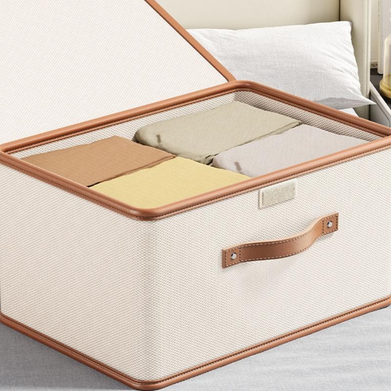 Large Foldable Fabric Organiser Box with Cover Container For Seasonal Clothing Blankets Household Items