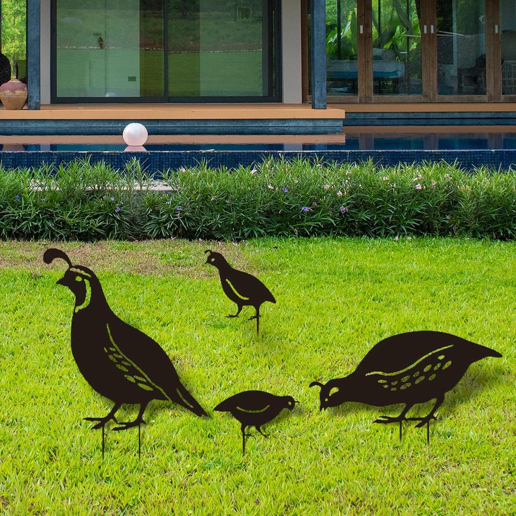 4x Bird Animal Statue Garden Decor Photographic Props Yard Stake Patio Iron Sculpture