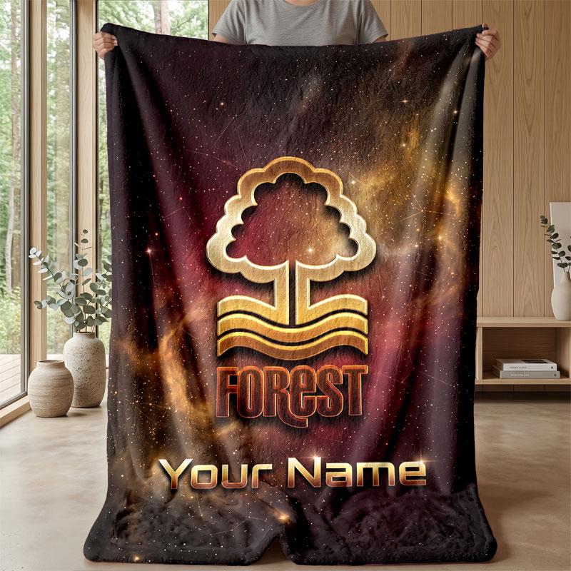Coperta in Flanella Nottingham Forest FC con Testo Nome Personalizzato Logo Calcio Coperta in Pile Personalizzata Regalo Speciale per Divano Camera da Letto Casa