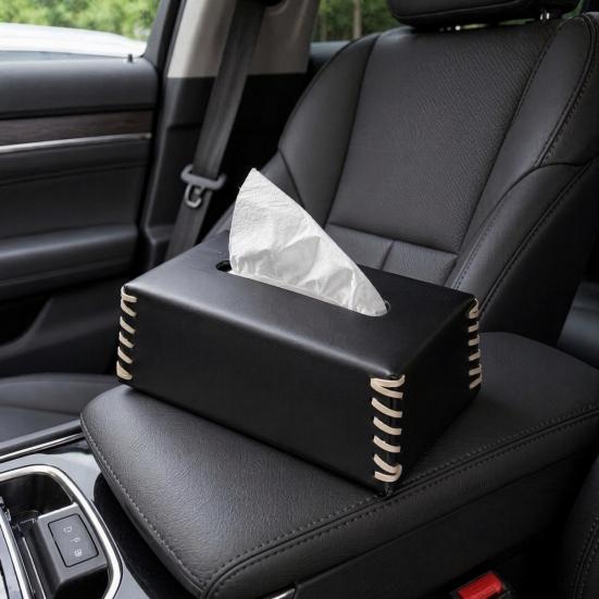 PU Leather Tissue Holder, with Hand-stitched Edges Design, Modern Style Smooth Paper Extraction Tissue Case for Home Office