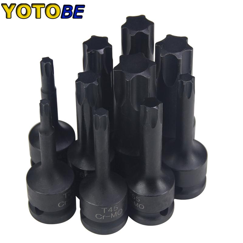 10Pcs 1/2 Inch Drive Impact Torx Star Bit Socket Sets T30-T100 Socket Bits Set T30 T40 T45 T50 T55 T60 T70 T80 T90 T100