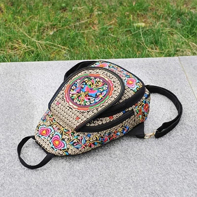 Women's Mini Embroidery Backpack Backpack With Detachable Strap Ethnic Style Versatile Multifunction Chest Bag