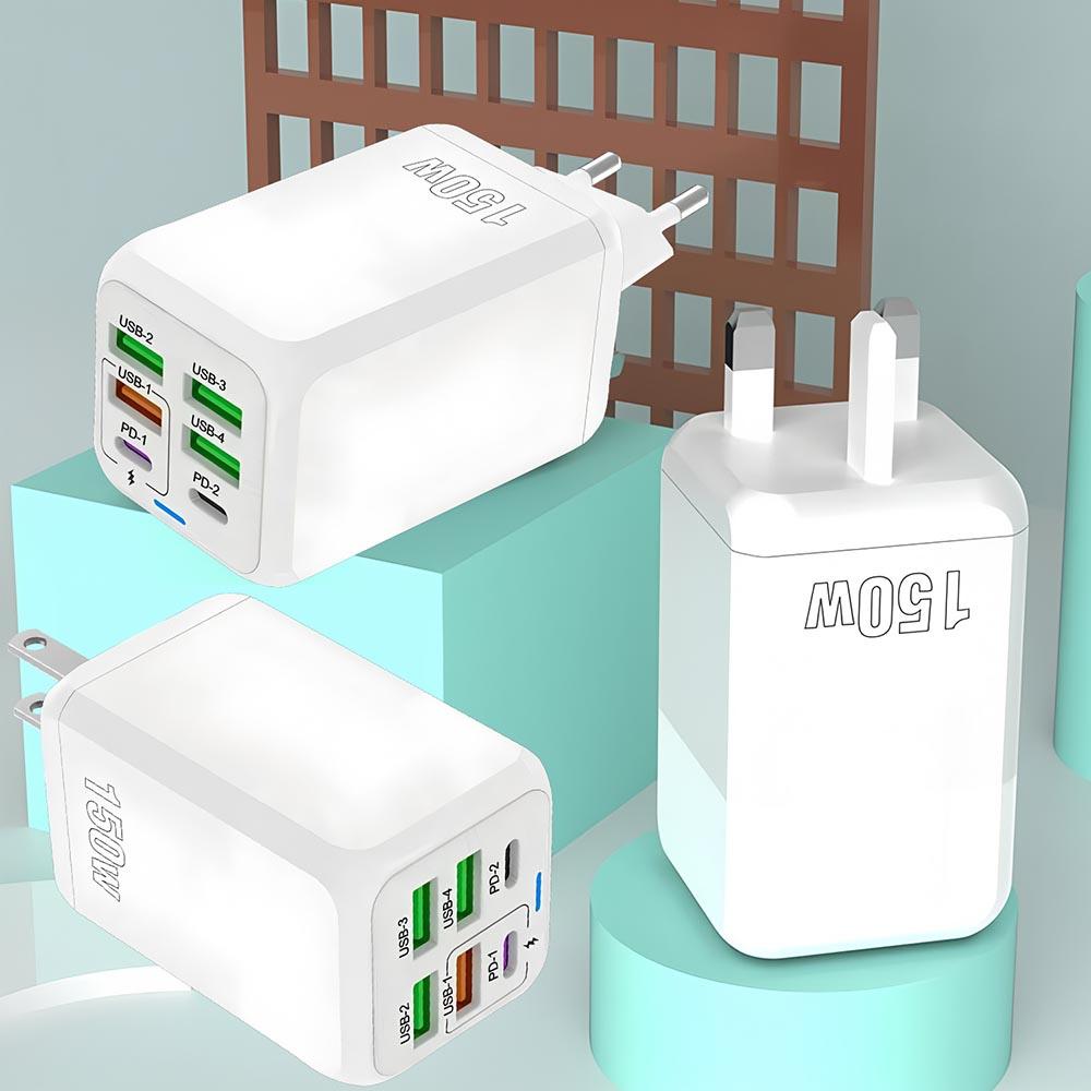 150W 6 Ports USB Charger PD Fast Charging Charger Wall Adapter EU Plug Charger Quick Charge 3.0 Multi Ports Power Adapter