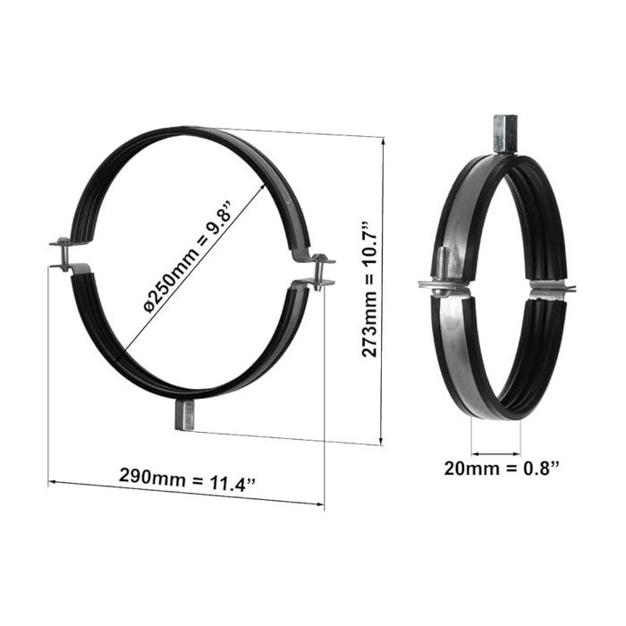 Collier De Serrage - M8/M10 - Ø 250mm - Acier Galvanisé - Joint En Caoutchouc - Noir