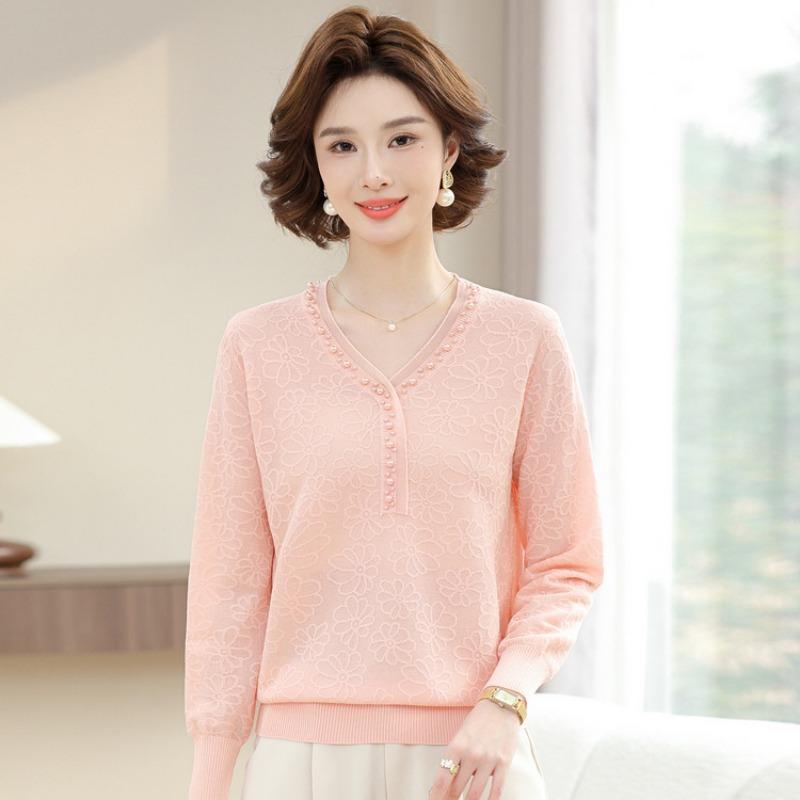 New long-sleeved knitted bottoming shirt women's inner autumn top age-reducing lace sweater women's spring and autumn