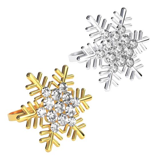 Formal Event Napkin Clips Rhinestone Snowflake Ring, Metal Holder, Winter Luxury Kitchen Table Decor Holiday Ring for Christmas Dinner Party