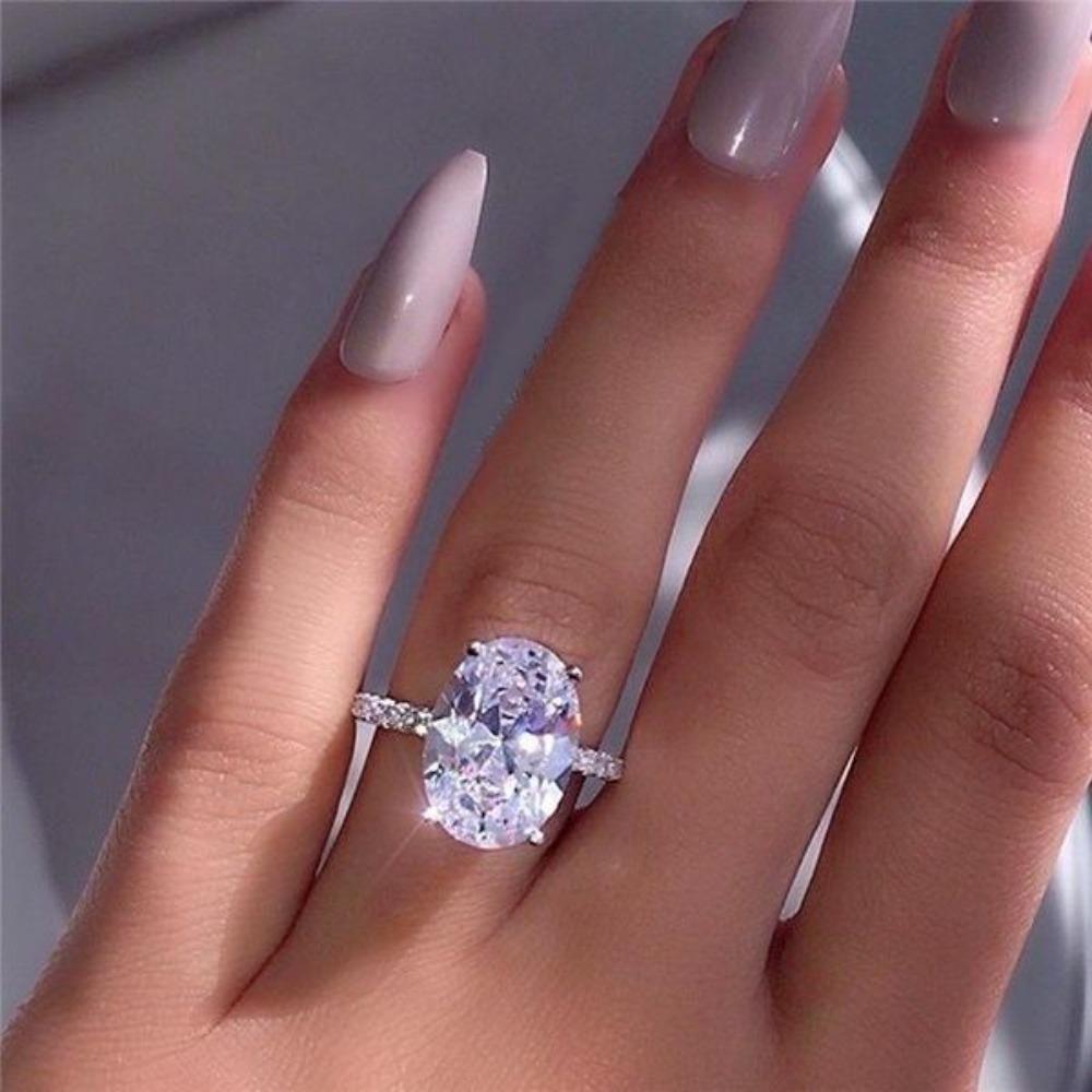 

Elegant Oval Diamond Engagement Ring for Women 18k White Gold Plated Wedding Band Jewelry no. 6 платиновый