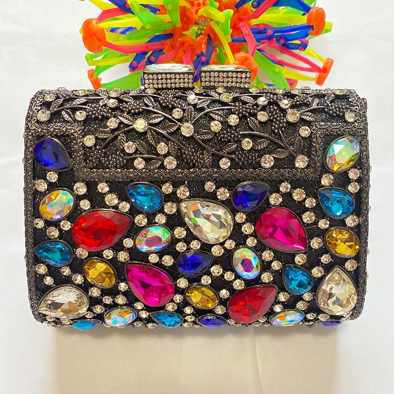 WHTUOHENG Green Rhinestone Evening Clutches Bags Multicolored Big Stone Wedding Party Dinner Bags Purses Large Capacity Crystal